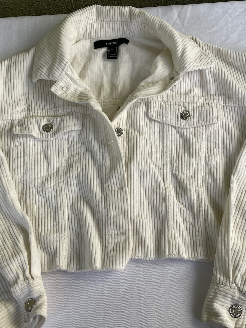 White Corduroy Cropped Jacket Small